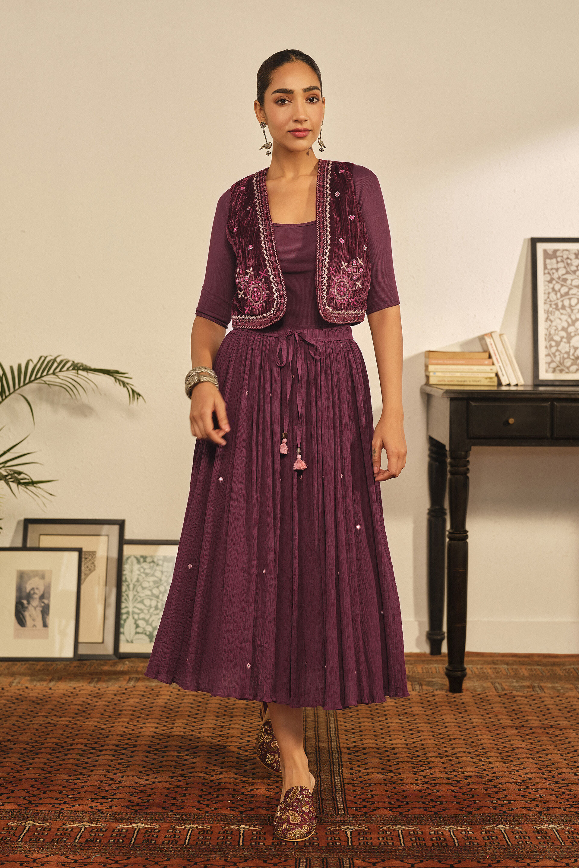 Embroidered Waistcoat in Wine, Wine, image 2